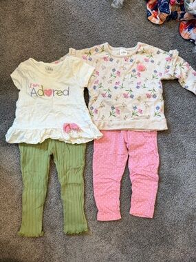 Toddler Floral Cream Pullover & Mix‑Match Pink and Green Pajama Set